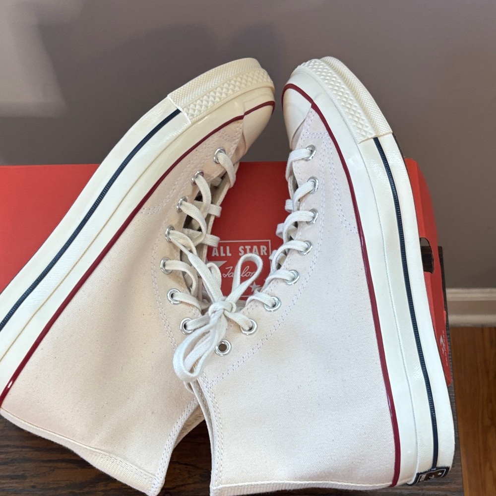 Converse High Top Canvas Sneakers - Cream with Red Accent - Picture 6 of 9